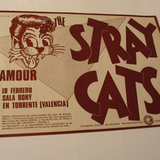 Original poster for the American band Stray Cats featuring a cartoon styles rockabilly cat