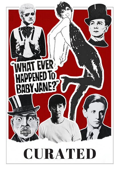 A collection of vintage film and music icons in a poster format for Curated