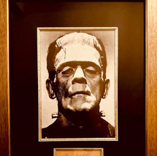 Black and white photo of the actor Boris Karloff in his role of Frankenstein