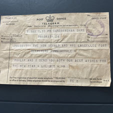 Royalty Telegram from Queen Elizabeth II & Prince Philip 1957