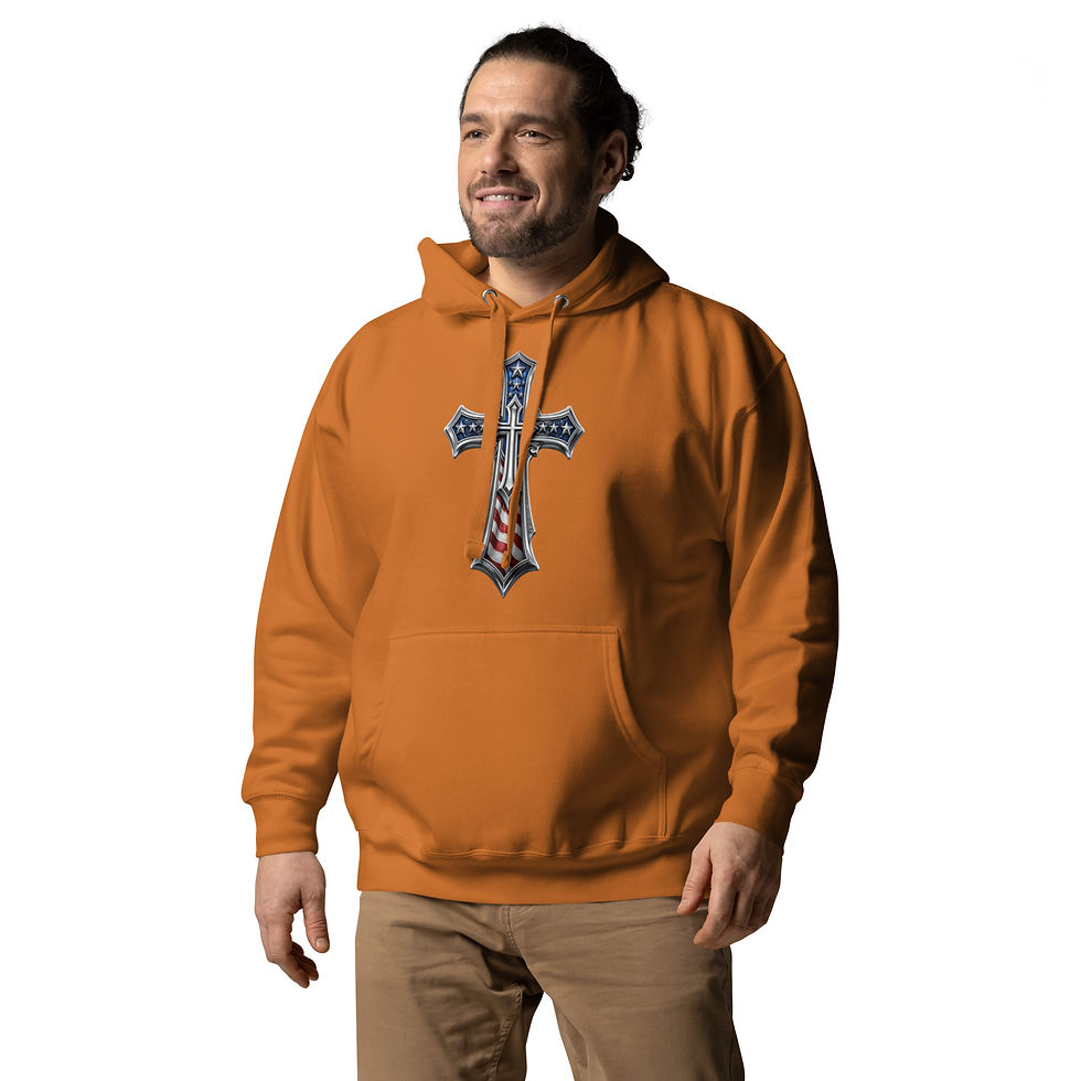 Thumbnail: Cross Men’s Premium Hoodie – Faith & Freedom Collection