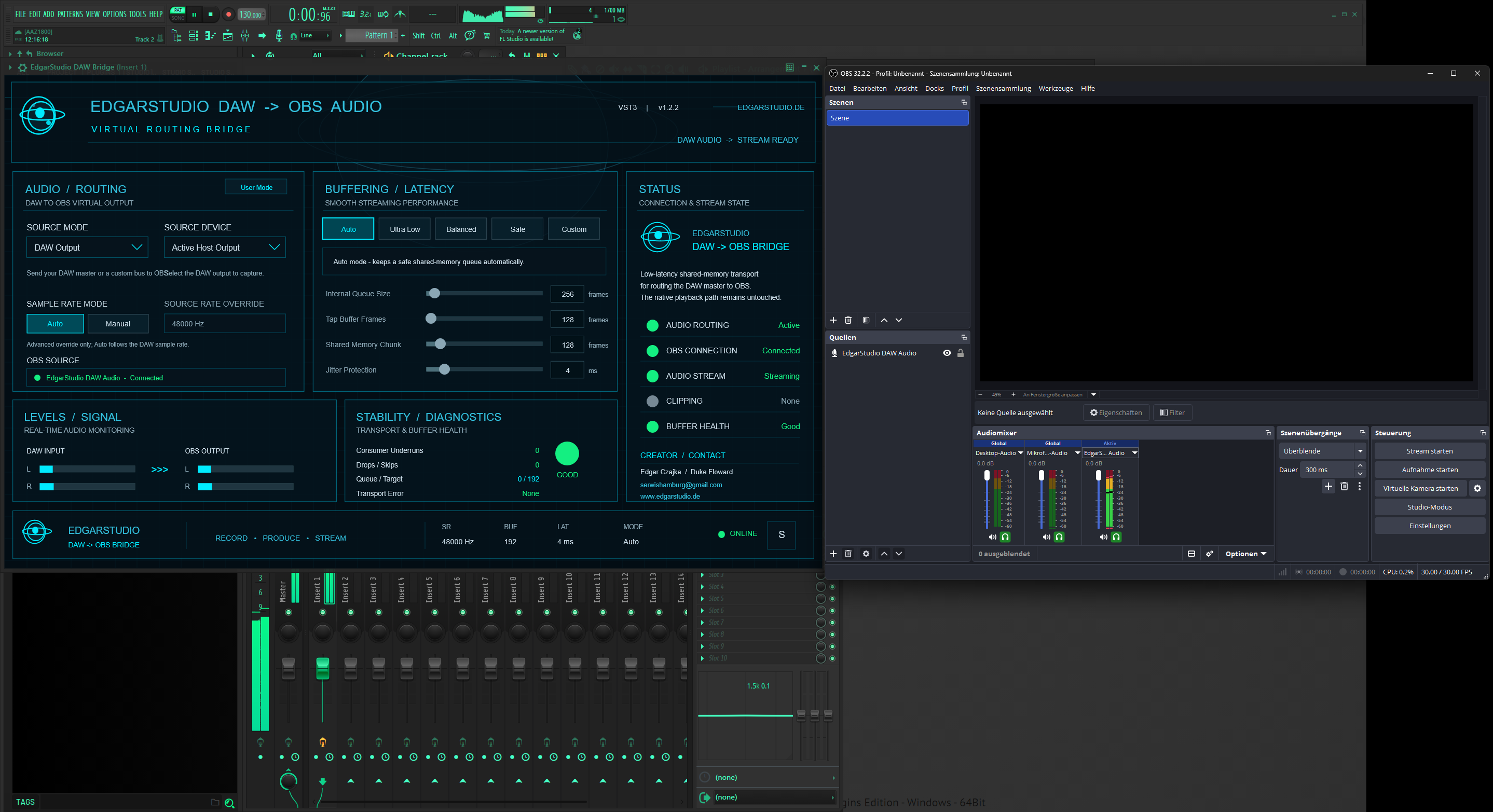 EdgarStudio DAW to OBS Audio in FL Studio und OBS