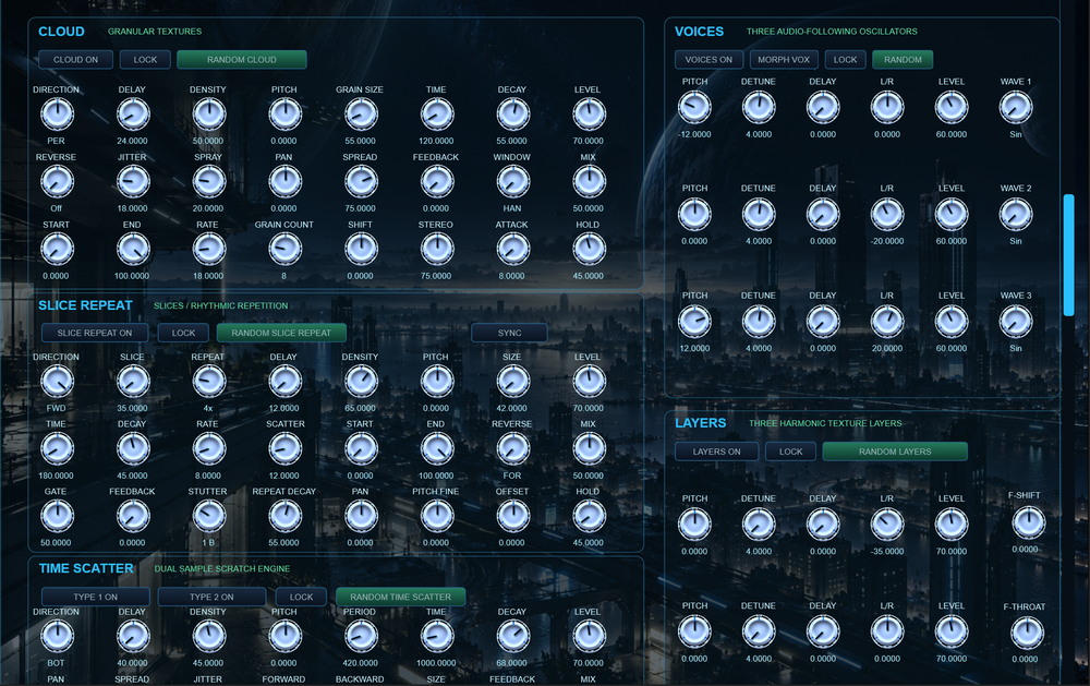 Cloud, drei Voices, Slice Repeat und Layers in Orbital Splitter