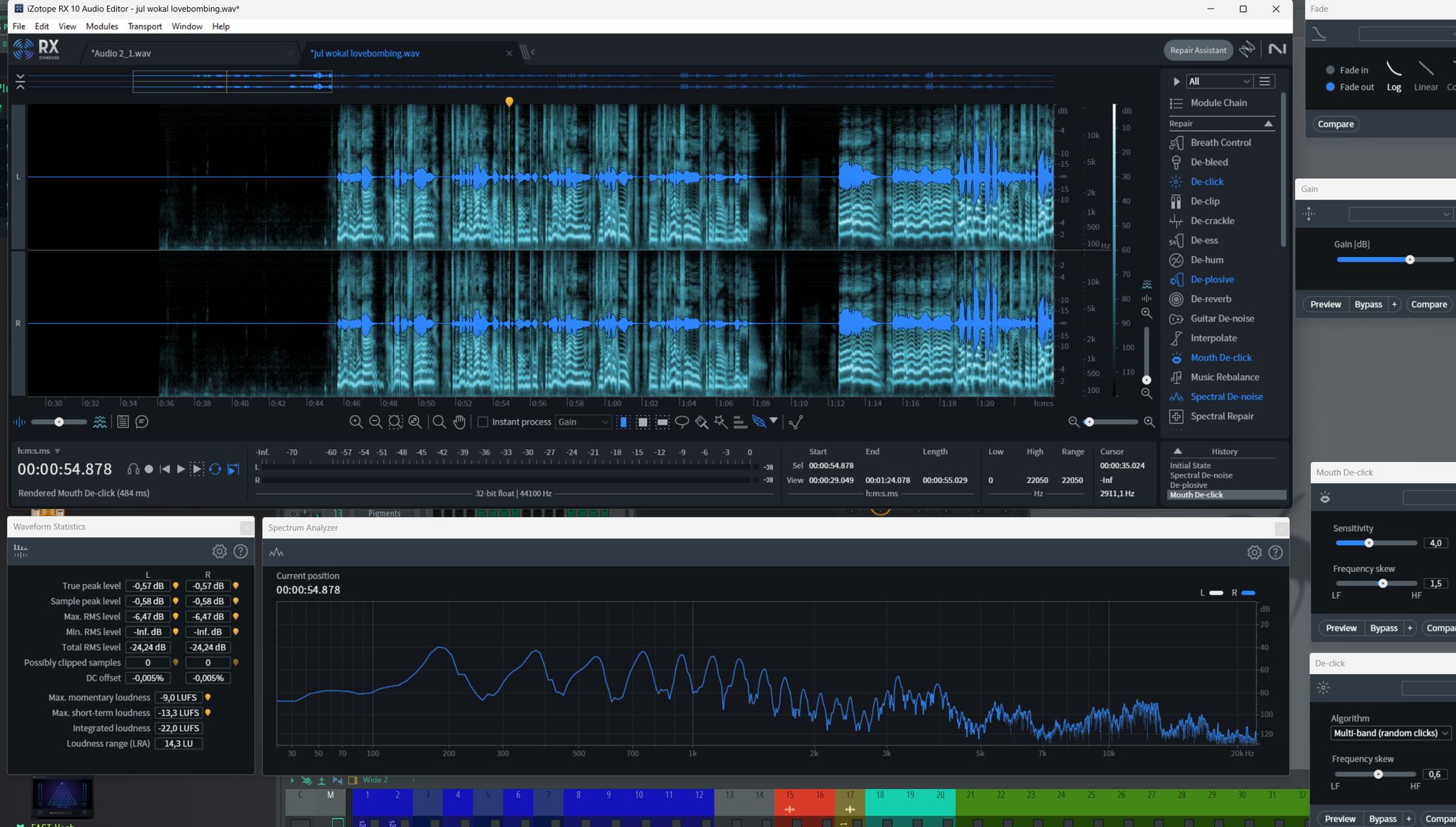 Audiorestauration mit Spektralanalyse und Wellenform