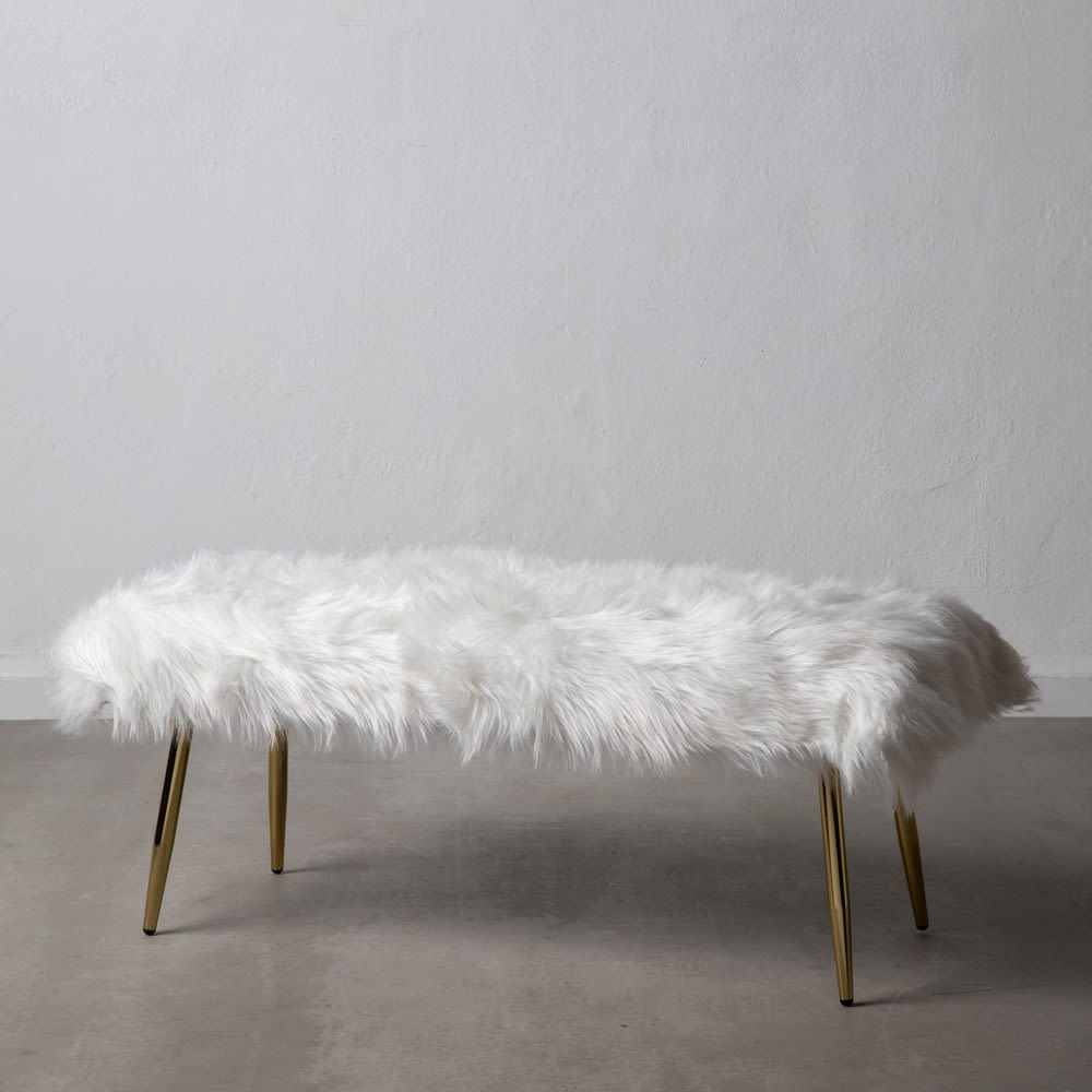BANQUETA PELO BLANCO ROTO TEJIDO-METAL 100 X 39 X 40 CM Ref. 600269