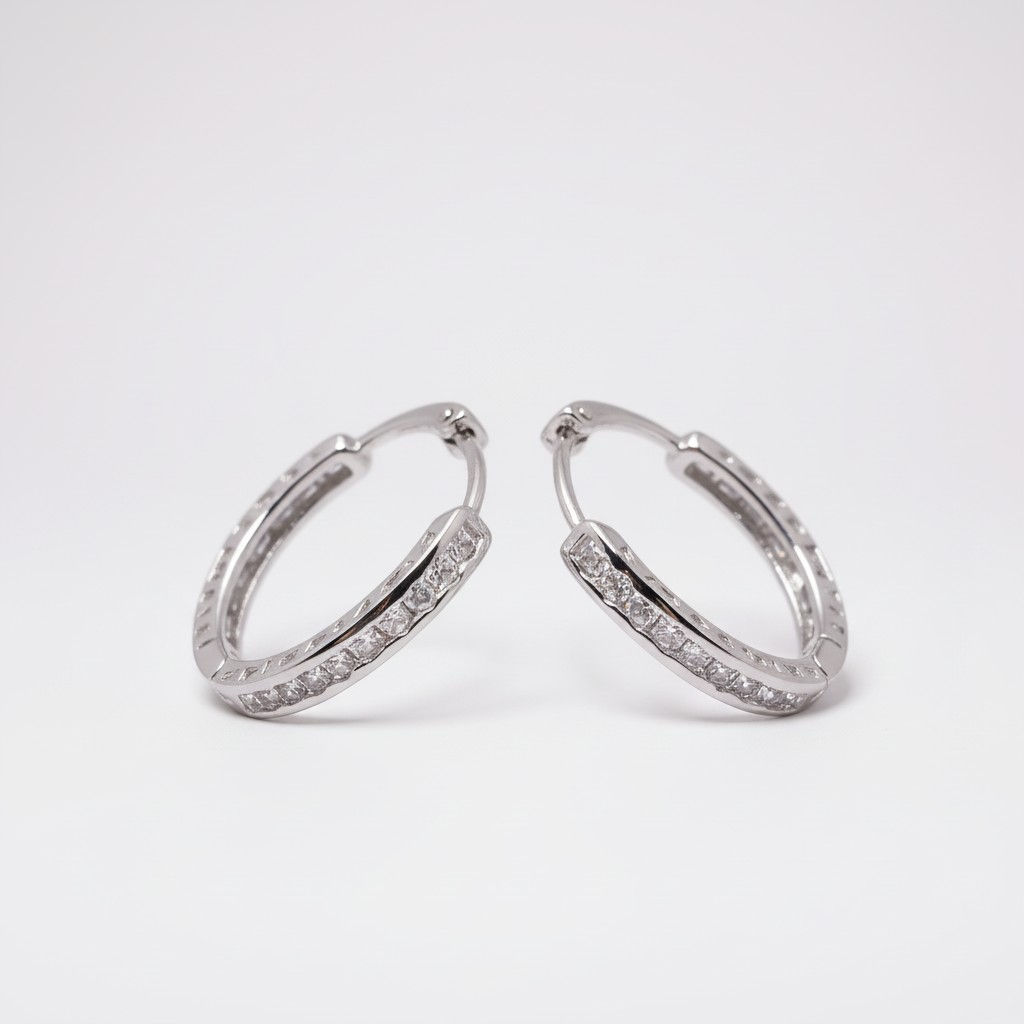 Silver Crystal Line Hoop Küpe