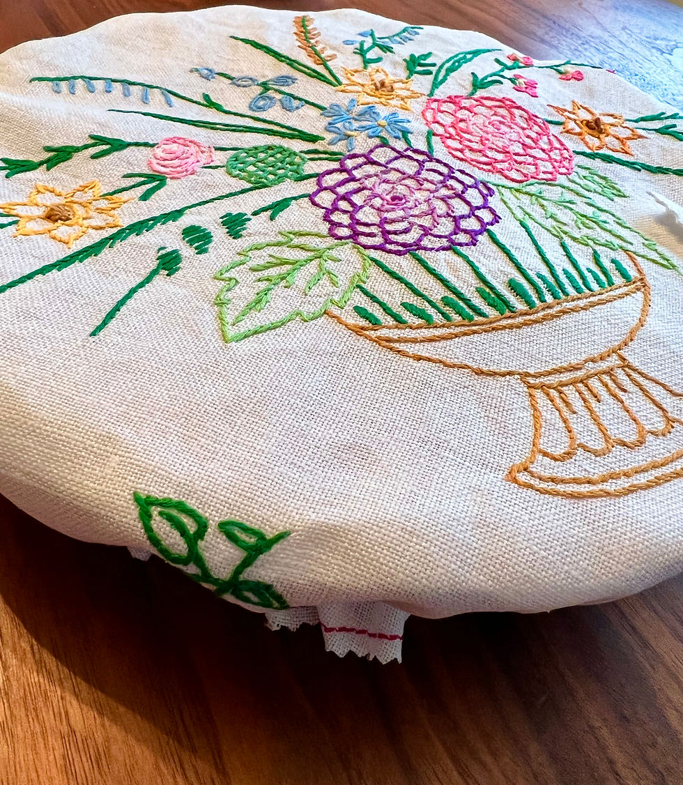 Thumbnail: Zinnia Sprigs Pie Cover and Thistles Bowl Cover
