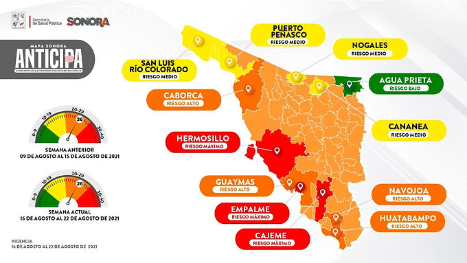 Continúa Hermosillo en riesgo máximo en el Mapa Sonora Anticipa