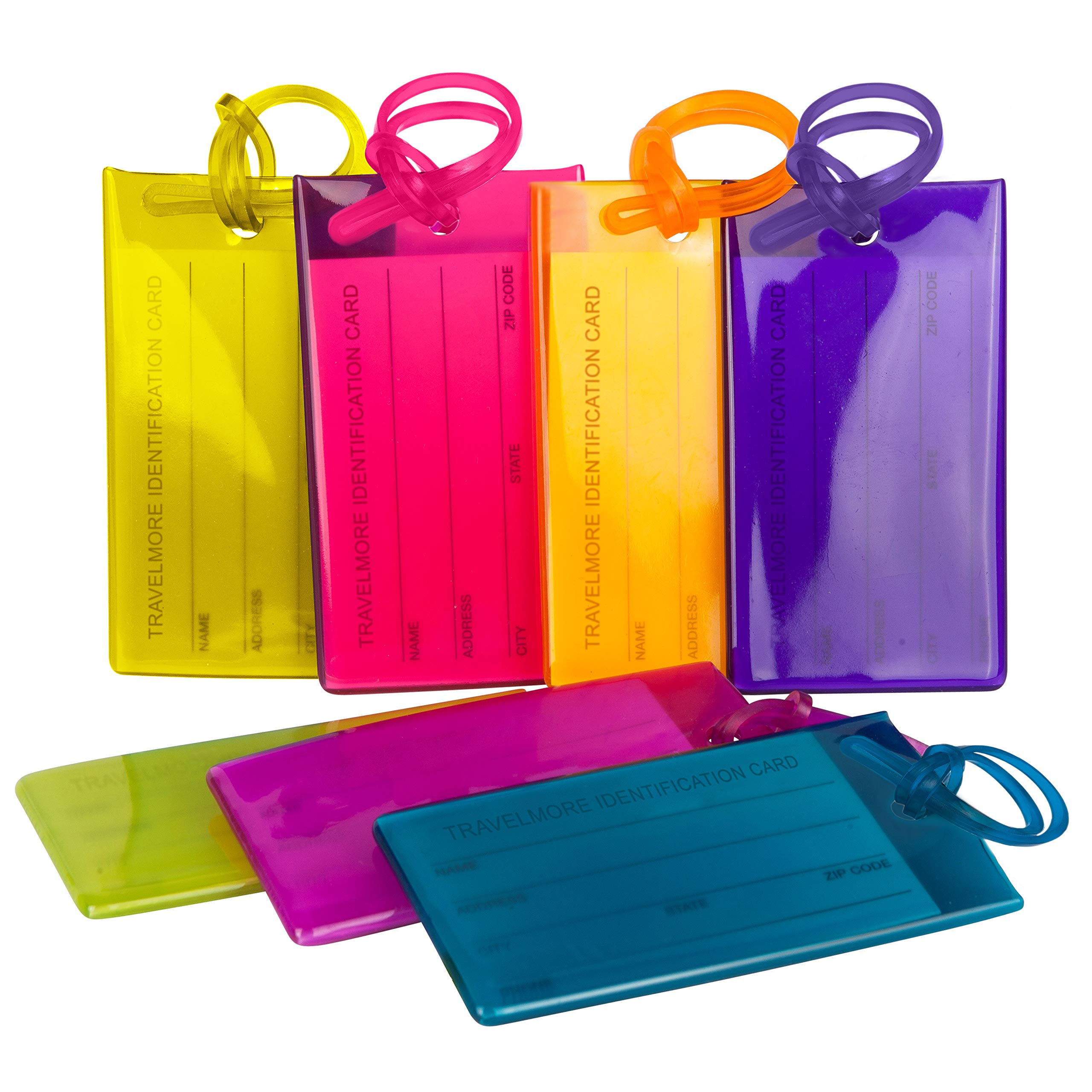 7 Pack TravelMore Luggage Tags for Suitcases Flexible Silicone Travel ID Identif