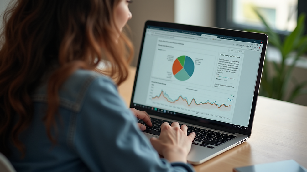 Vista en ángulo alto de una persona usando una computadora portátil para aprender sobre finanzas