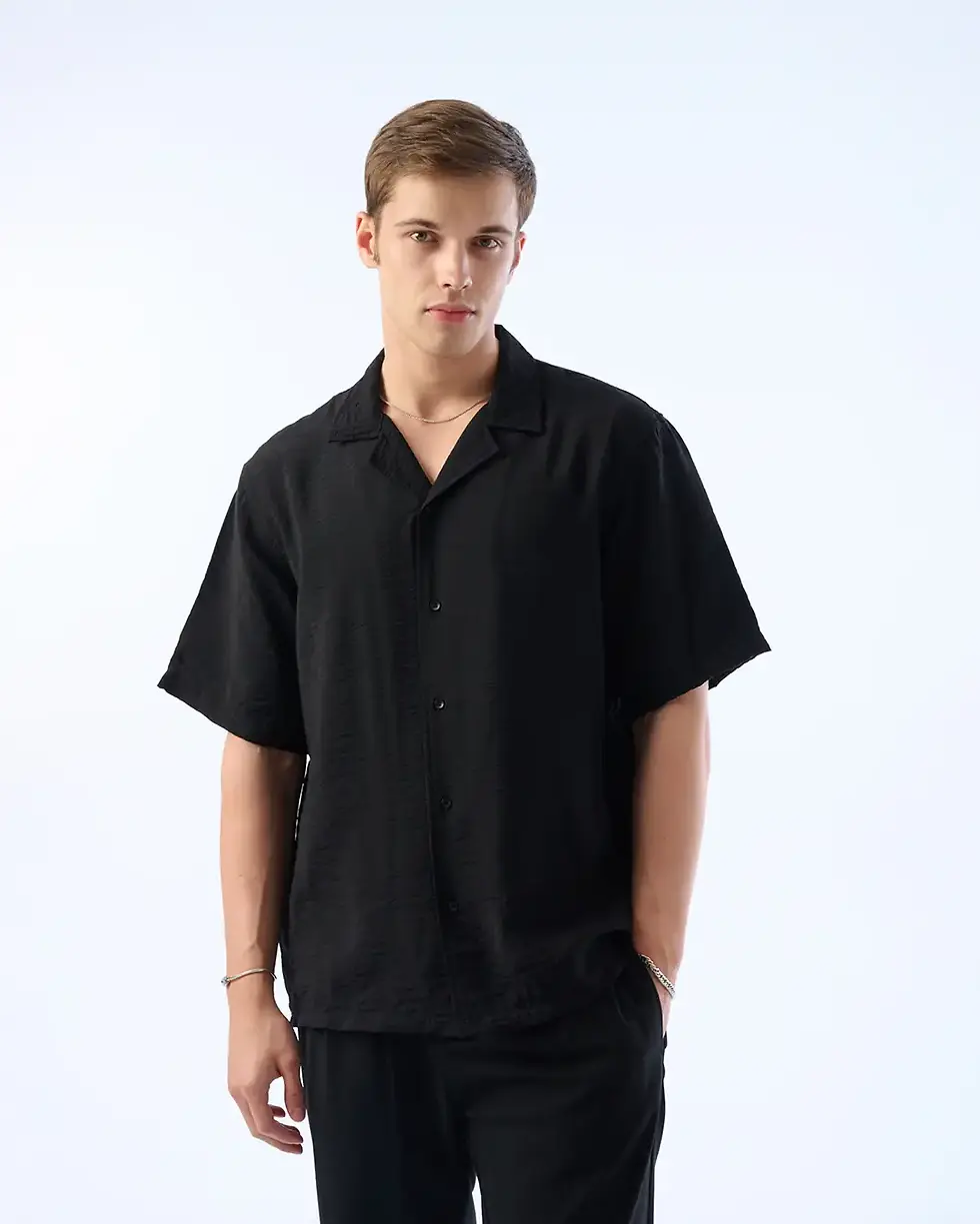 Baskılı Oversize, Yumuşak Tuşe, Apaj Yaka Gömlek