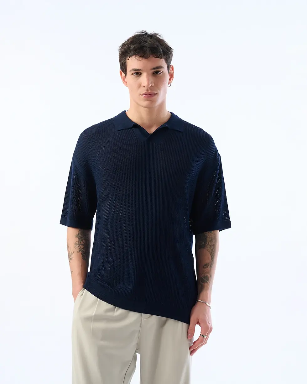 Oversize Kesim, Kısa Kollu, Örme Delikli Triko