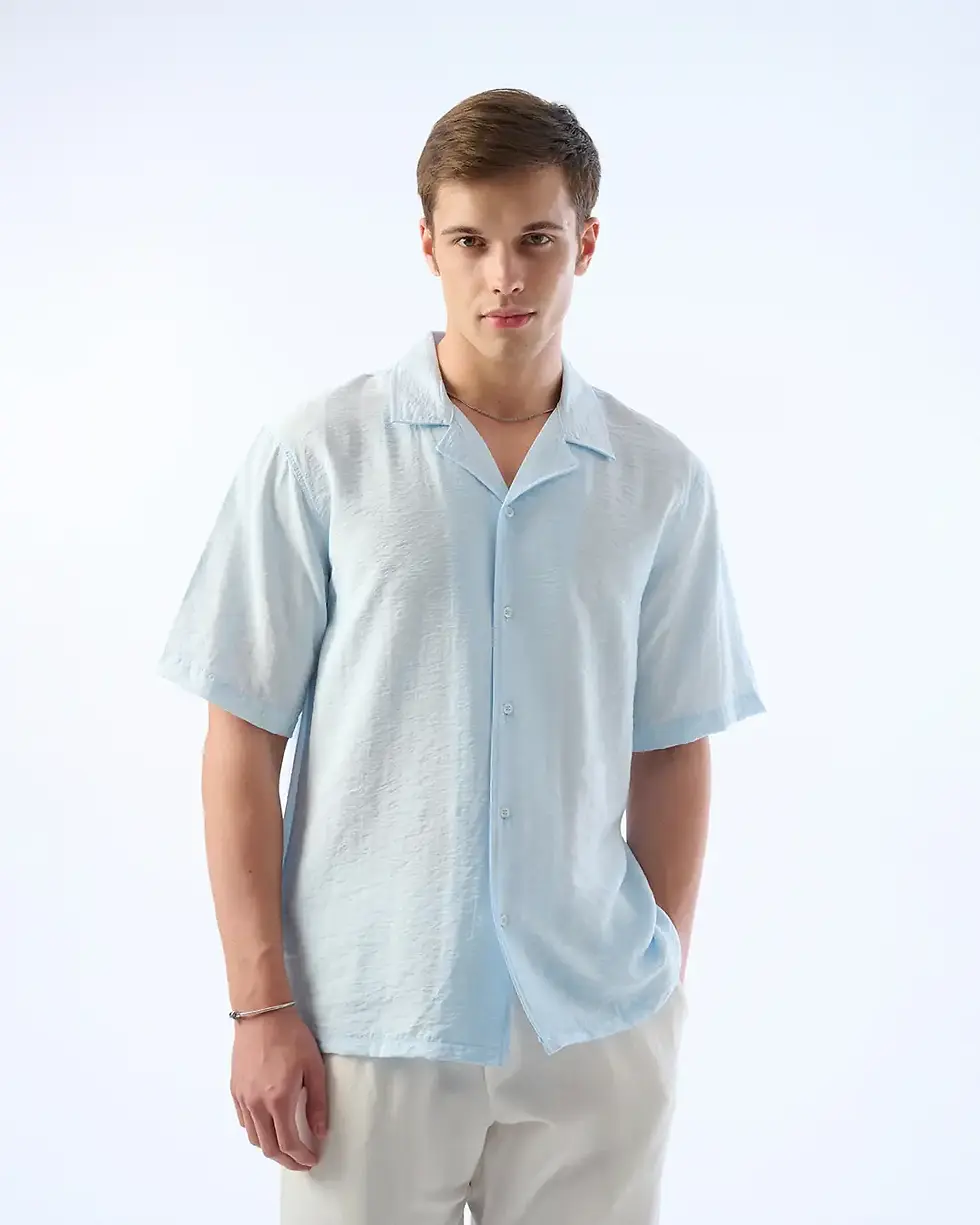 Baskılı Oversize, Yumuşak Tuşe, Apaj Yaka Gömlek