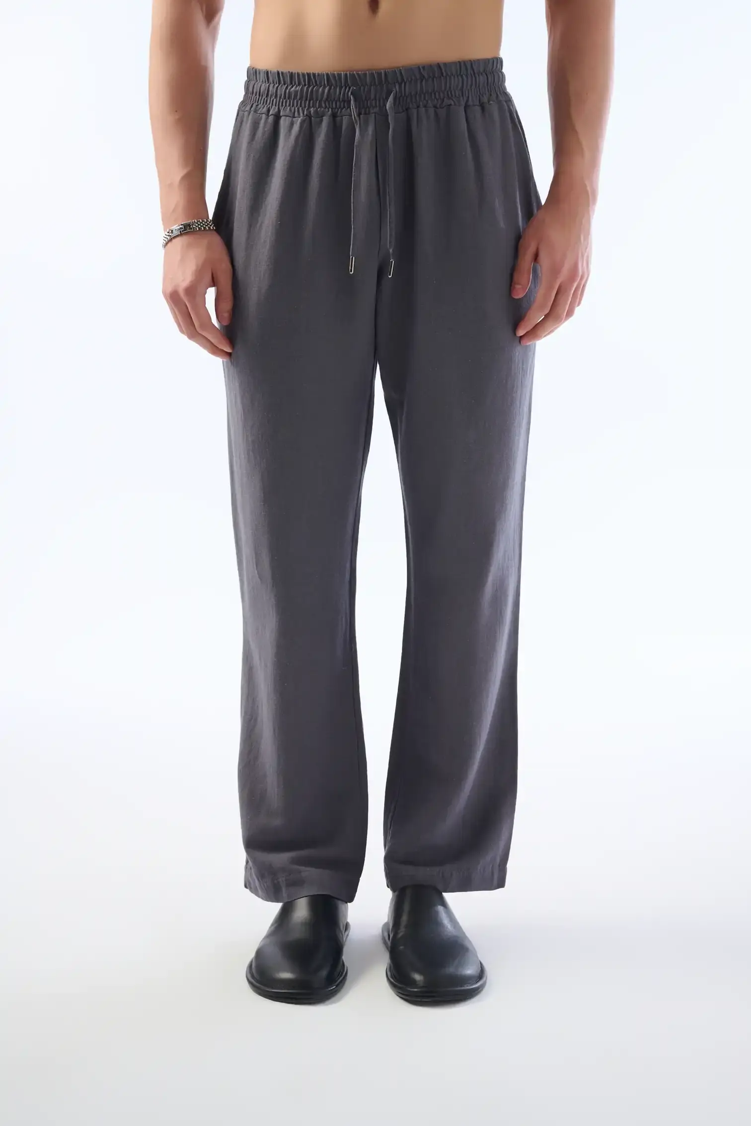 Baggy Kesim Keten Yıkamalı Pantolon