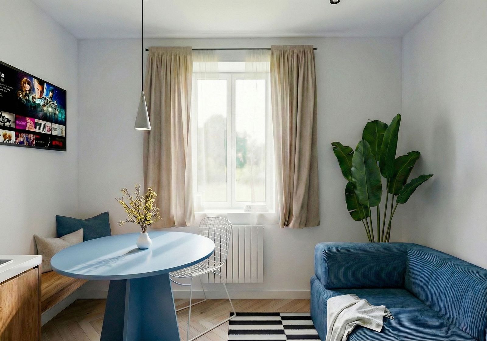 Studio, coin repas bleu