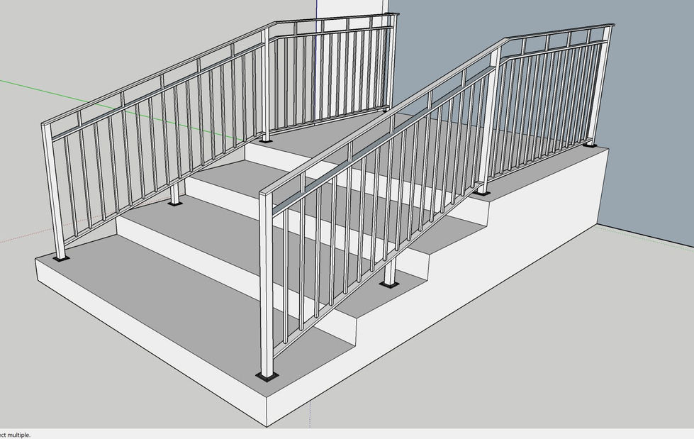 Illustration of a staircase with metal railings.