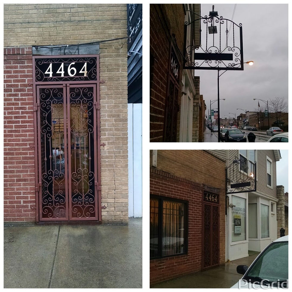 Collage of building entrance and street views.