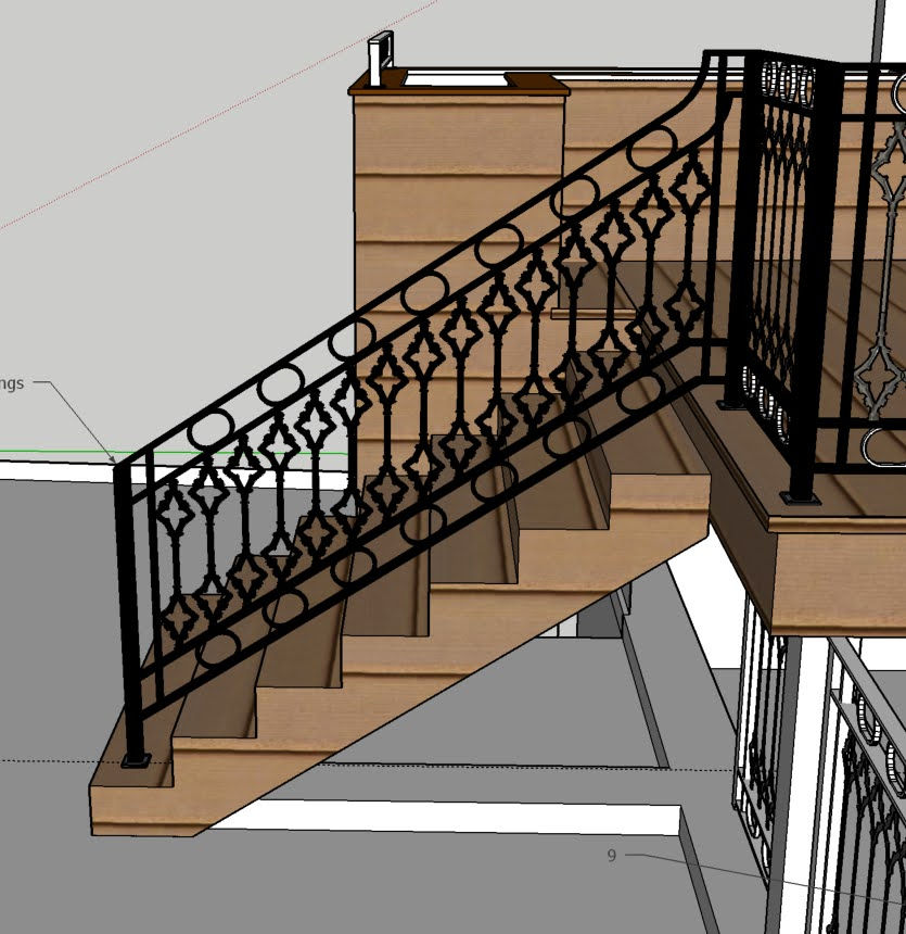 Architectural sketch of a staircase with railing.