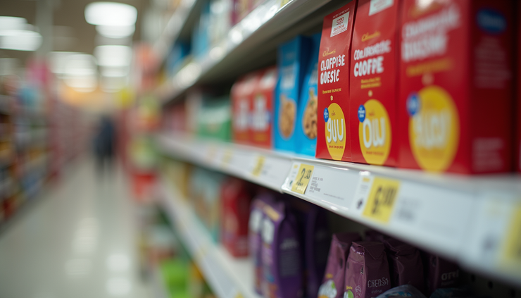 Close-up view of Tesco Clubcard deals shelf with discounted products