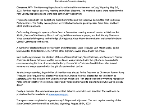 [Press Release] The State Central Committee Elects New WYGOP Leadership in Park County