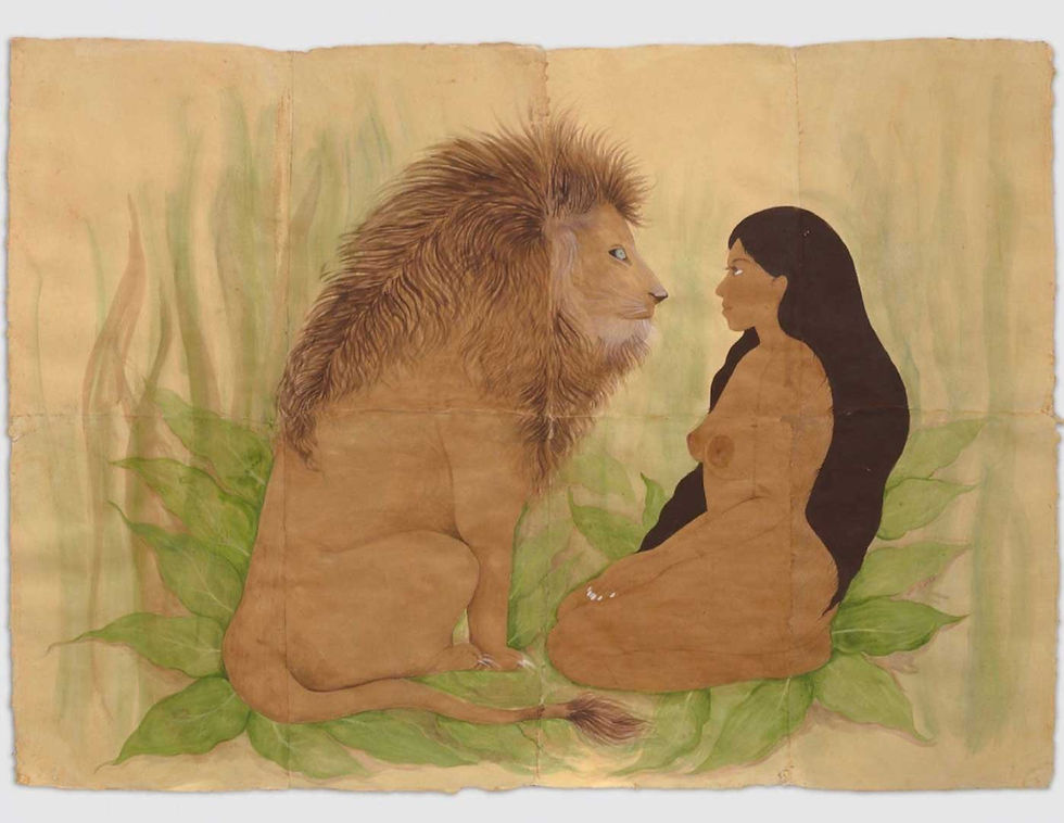 Photo: Strength, 2020, watercolor, tea and gouache on earth-stained paper, 60 x 84 inches (unframed) picture courtesy of the artist Hiba Shahbaz.