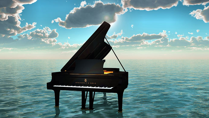 piano in ocean with heavens