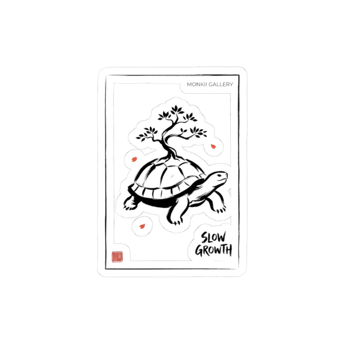 Turtle 'Slow Growth' Kiss-Cut Sticker — Minimal Zen Bonsai Design