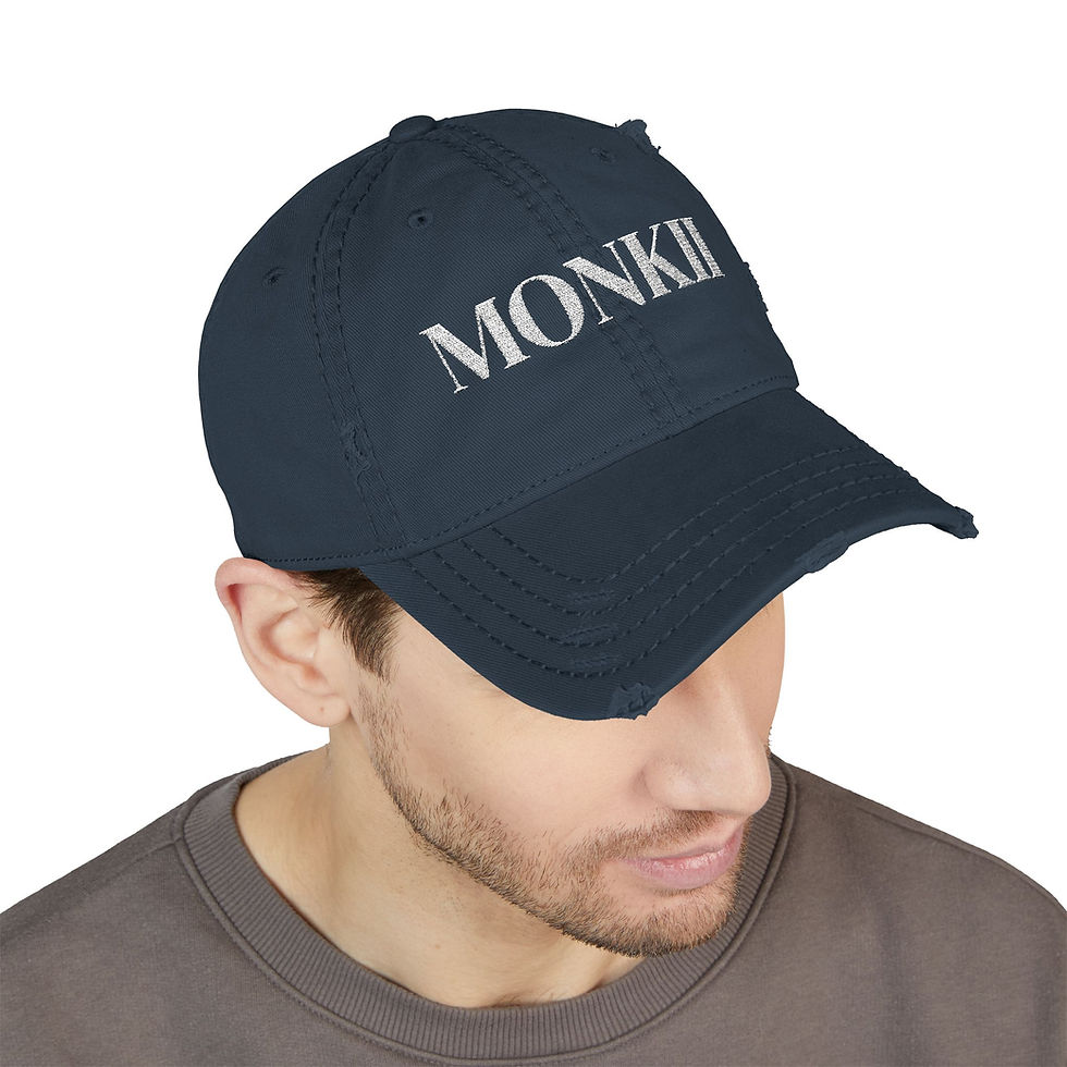 Thumbnail: Embroidered "MONKII" Distressed Dad Hat — Vintage Washed Baseball Cap