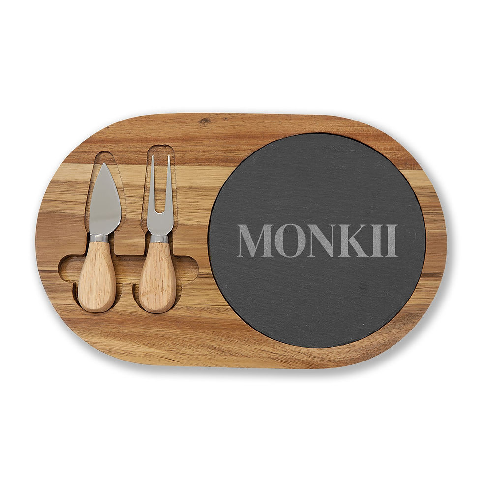 Thumbnail: Engraved Acacia Charcuterie Board with Slate Inset & Cheese Knives