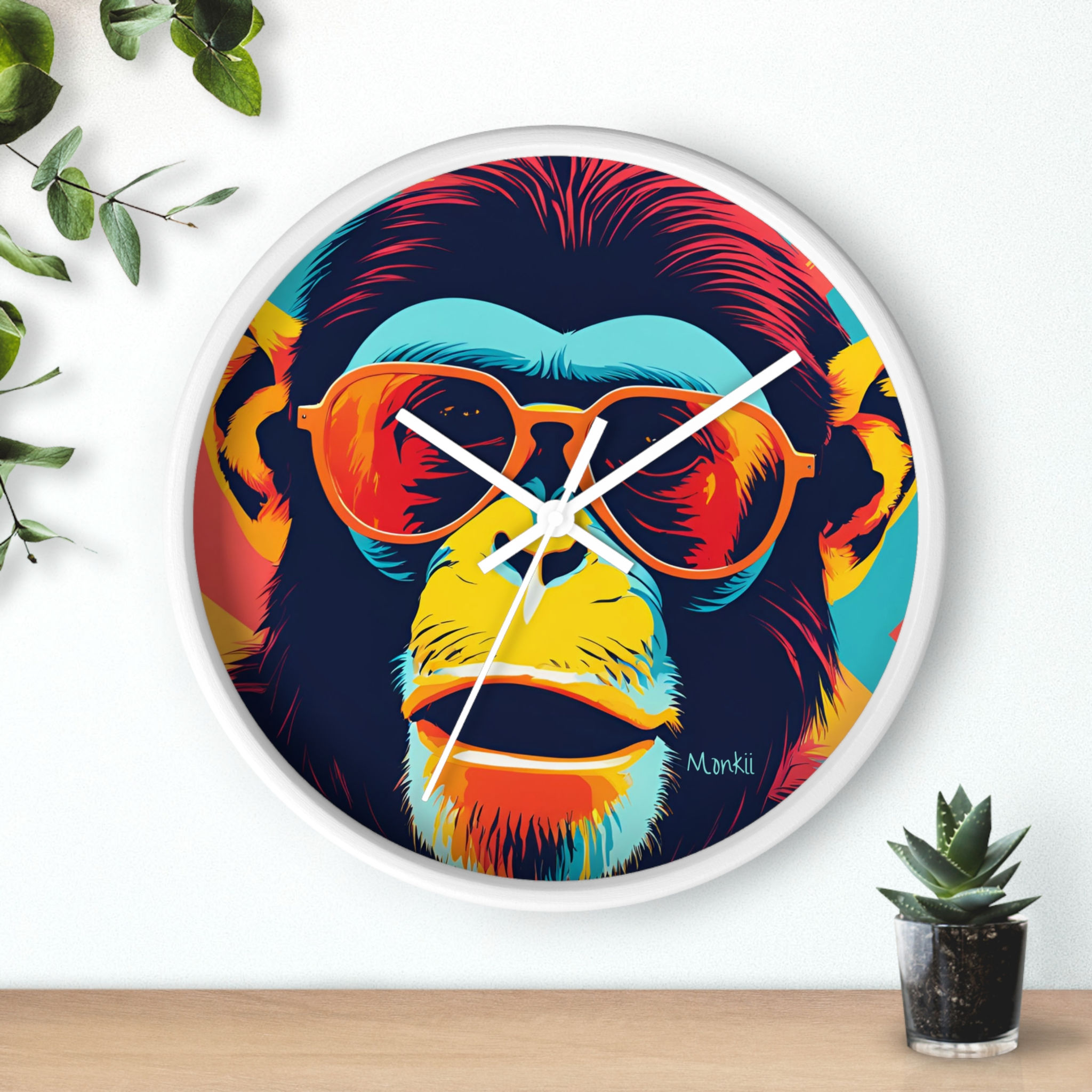 Colorful Retro Monkey Wall Clock — Funky Sunglasses Pop Art Clock