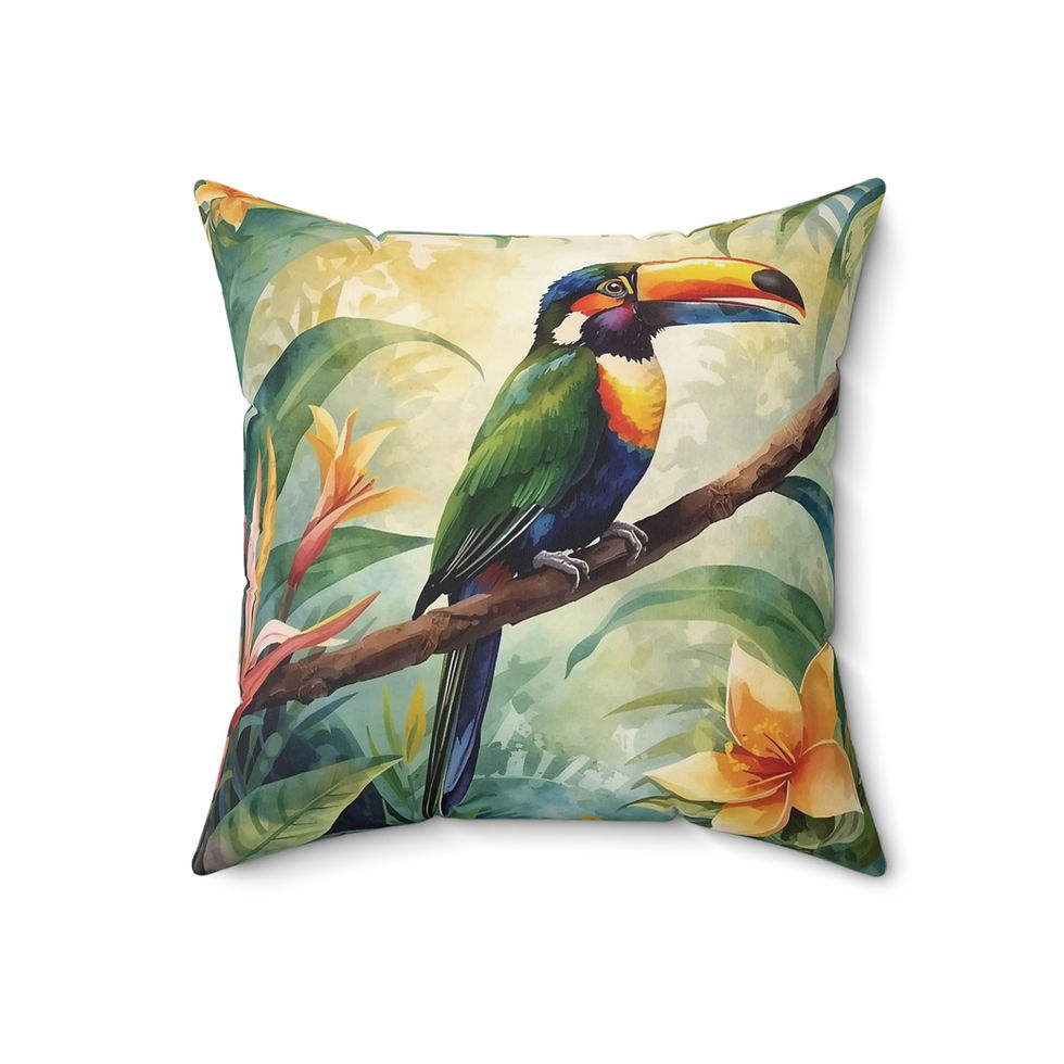 Thumbnail: Tropical Toucan Decorative Pillow — Botanical Bird Throw Pillow