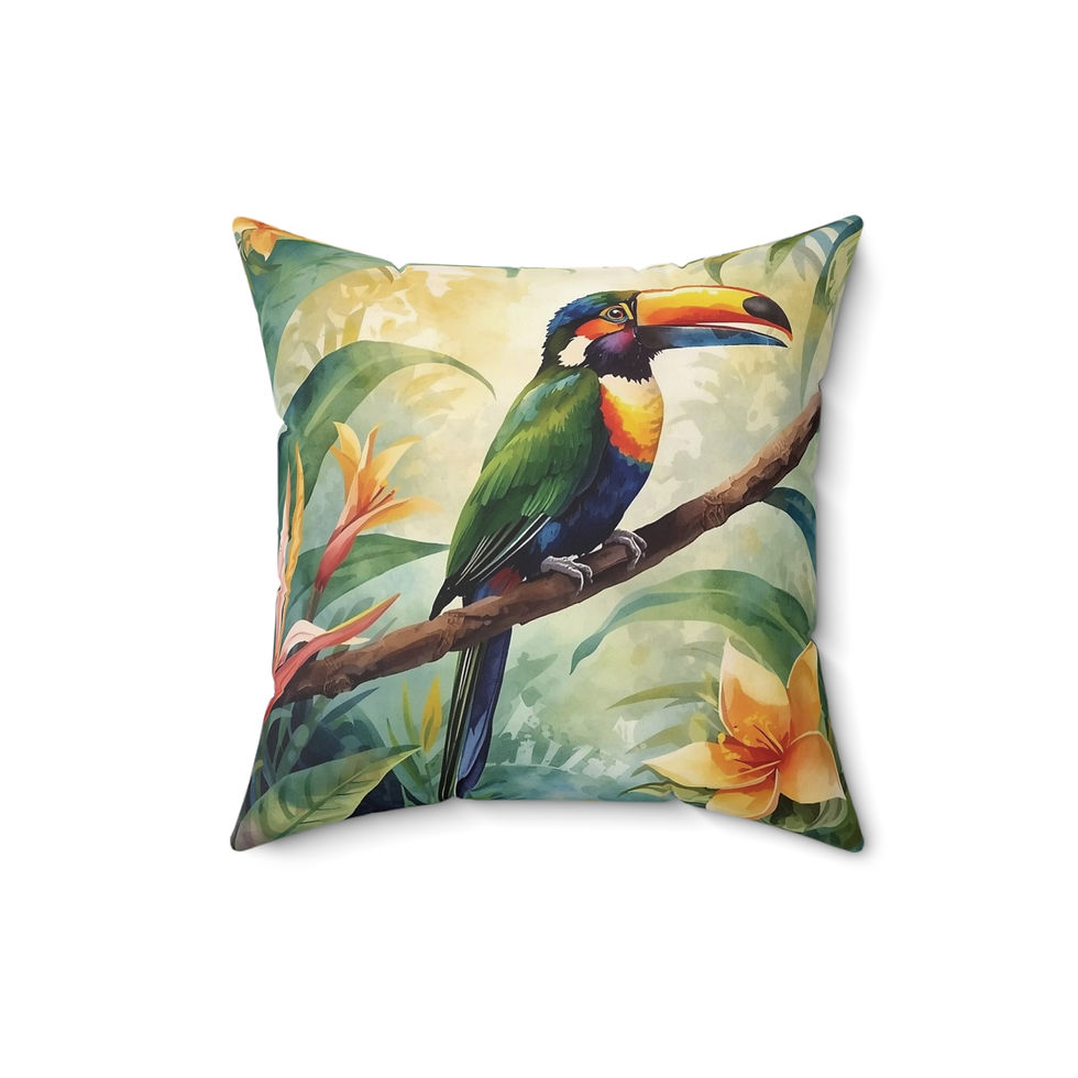 Thumbnail: Tropical Toucan Decorative Pillow — Botanical Bird Throw Pillow