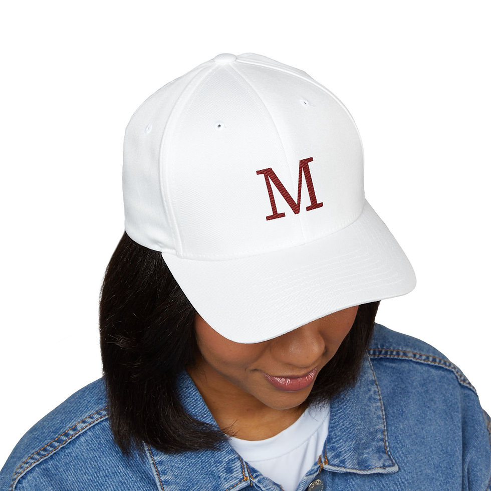 Thumbnail: Baseball Cap - MONKII Embroidered White & Maroon Elegant Style