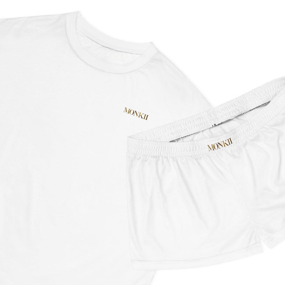 Thumbnail: Women's Short White Pajama Set - Minimal Gold MONKII Logo | Lounge Sleepwear
