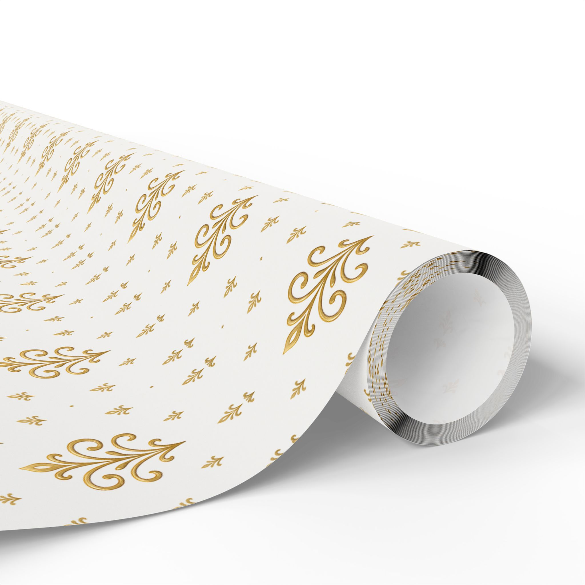Christmas Wrapping Paper Roll — Elegant White & Gold Gift Wrap