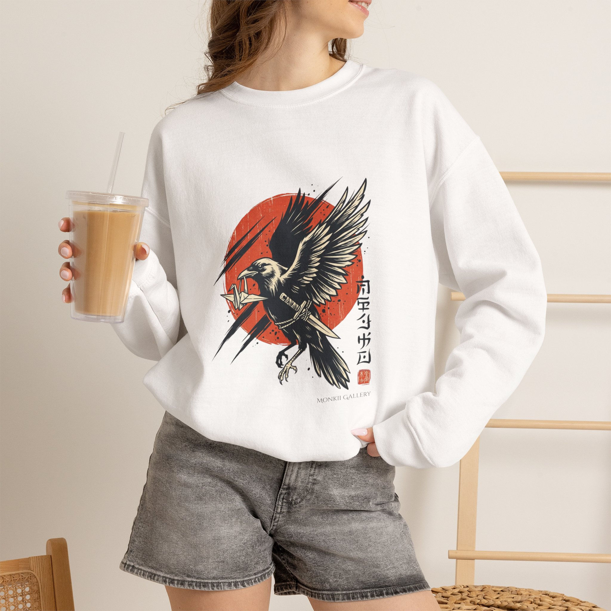 Japanese Sweatshirt — Vintage Rising Sun Raven Crewneck
