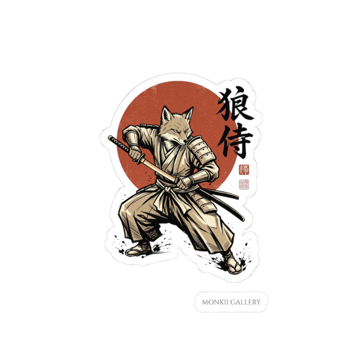 Samurai Fox Warrior Japanese Kiss-Cut Stickers