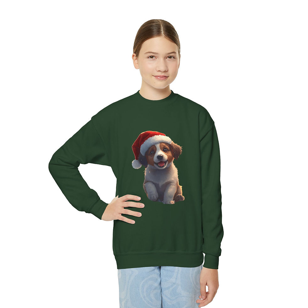 Thumbnail: Santa Puppy Kids Christmas Sweatshirt | Red/Black/Green/Navy