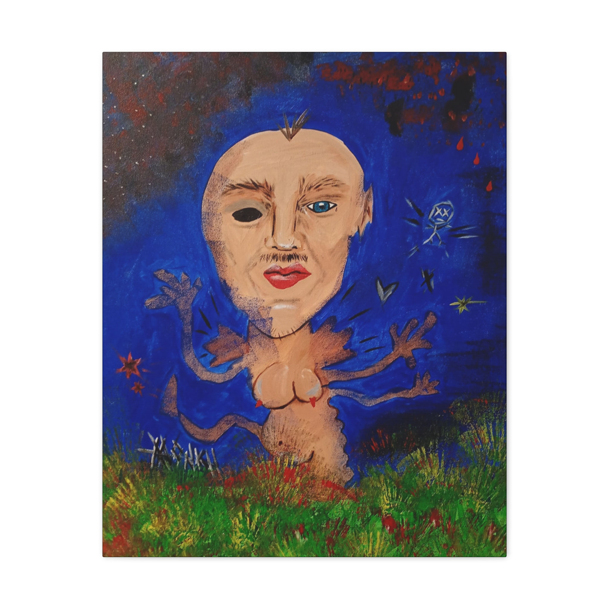 The Bad Trip - MONKII | Matte Canvas Art Print — Abstract Face & Nature Painting