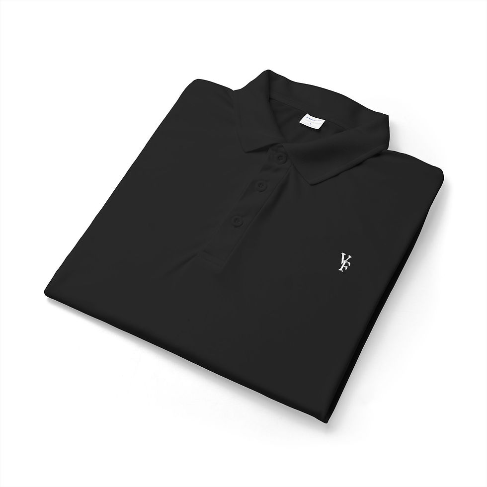Thumbnail: Men's Embroidered Black Polo Shirt — Minimal VF Logo