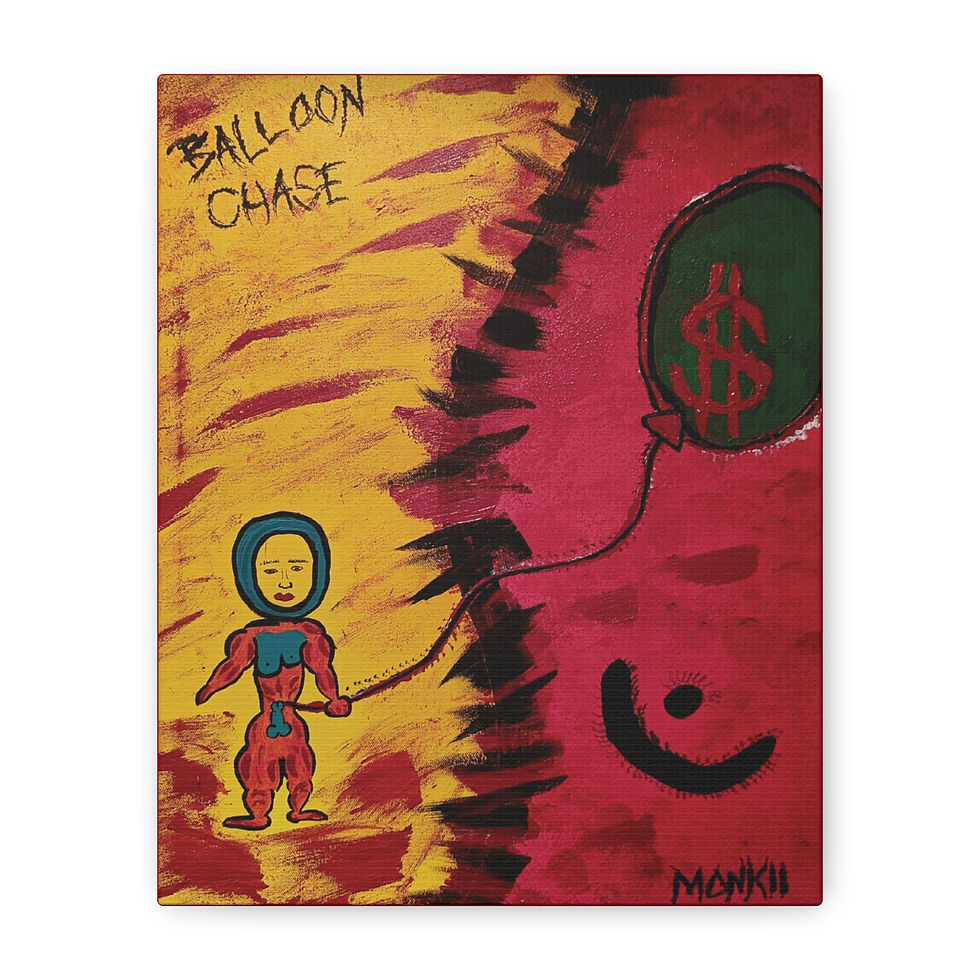 Thumbnail: "Balloon Chase" Colorful Canvas Art Print — Bold Abstract Pop Art Painting
