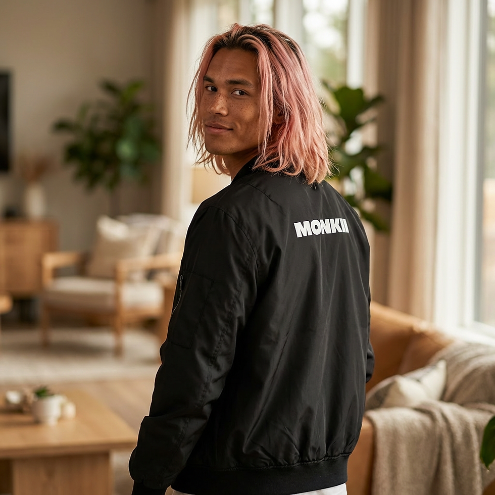Thumbnail: MONKII Logo Bomber Jacket — Lightweight Black Flight Jacket