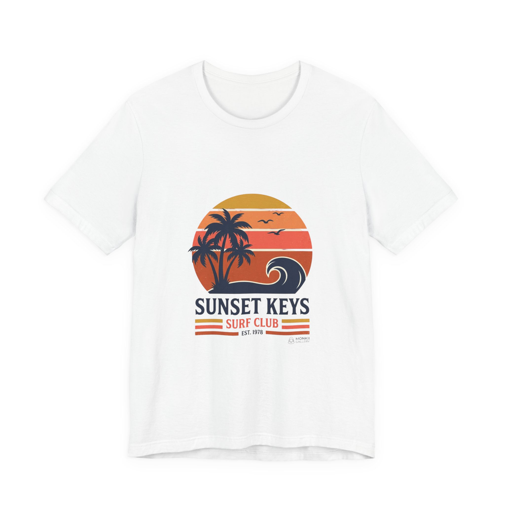 Sunset Keys Surf Club T-Shirt | Retro Beach Palm Trees, Vintage Sunset Waves