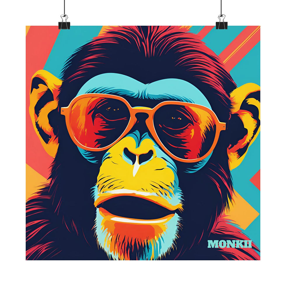Thumbnail: Pop Art Monkey Poster — Colorful Retro Chimp Poster (Matte Vertical)