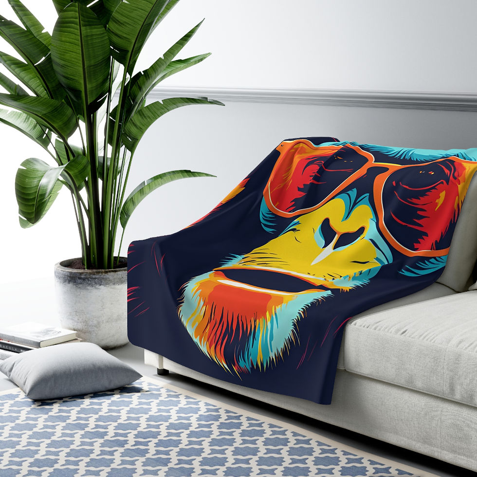 Thumbnail: Pop Art Monkey Sherpa Blanket — Retro Sunglasses Fleece Throw