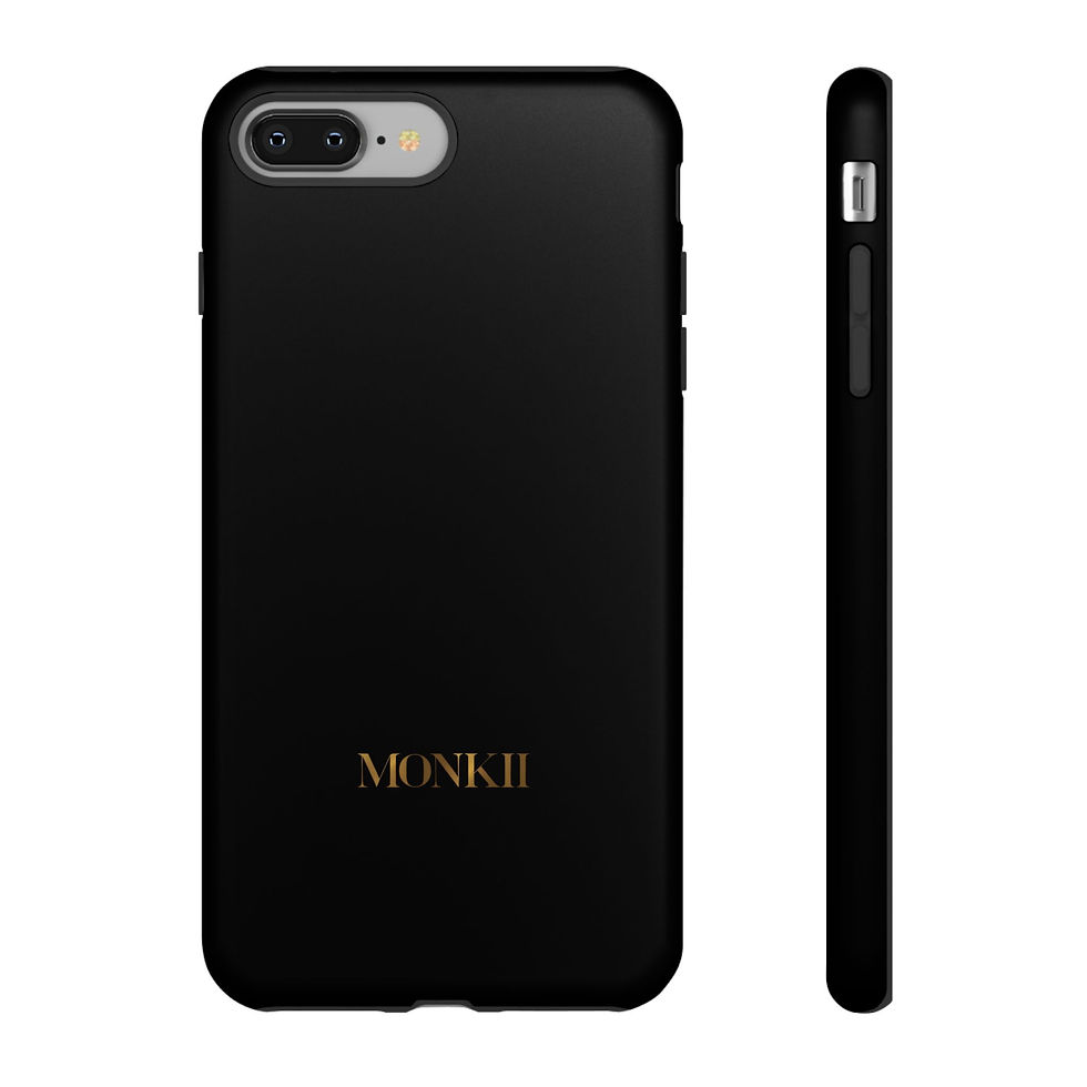 Thumbnail: Black Phone Case — Minimalist Gold "MONKII" Logo | Tough Case