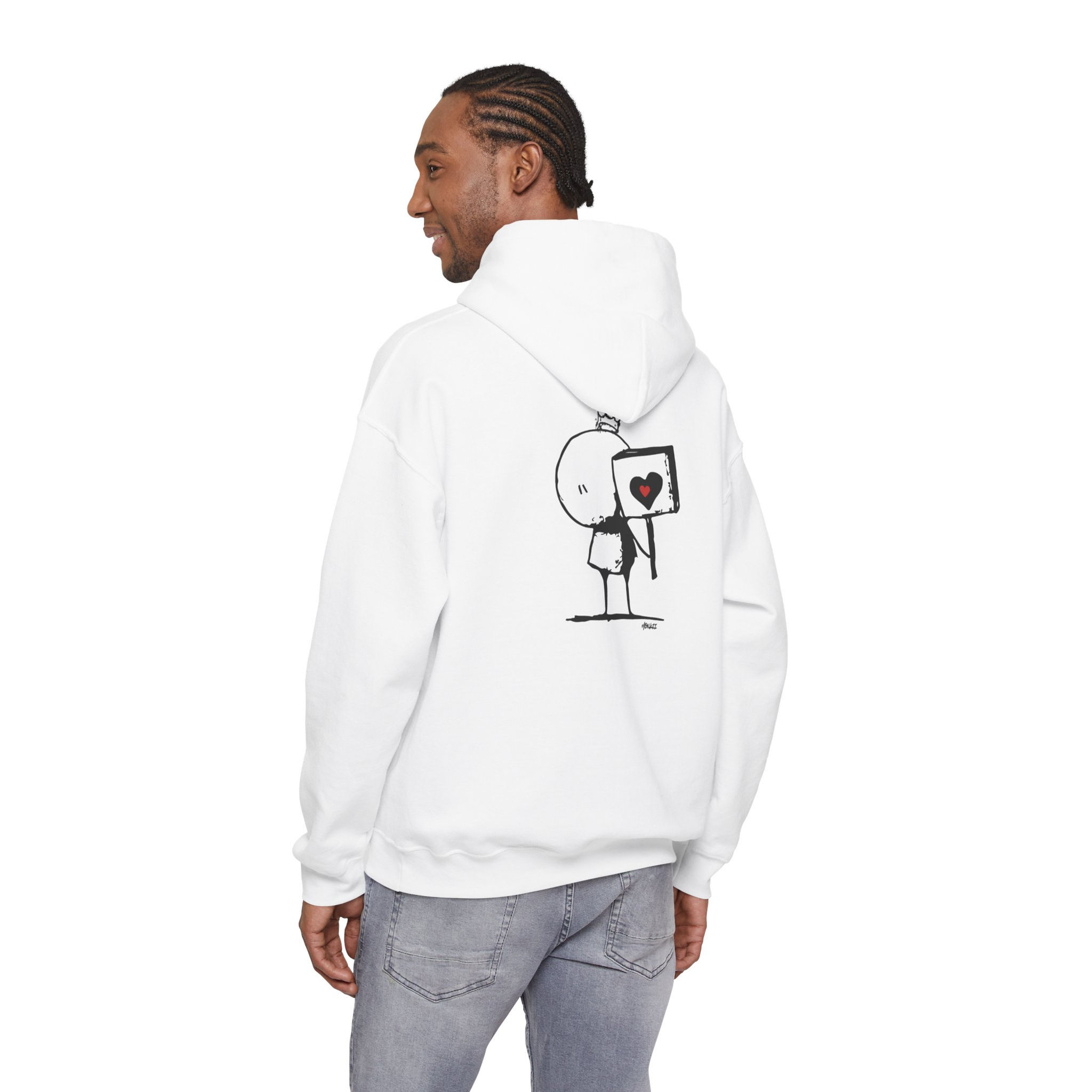 Heart Protest Hoodie — Cute Stick Figure, Heart Sign Graphic Hooded Sweatshirt