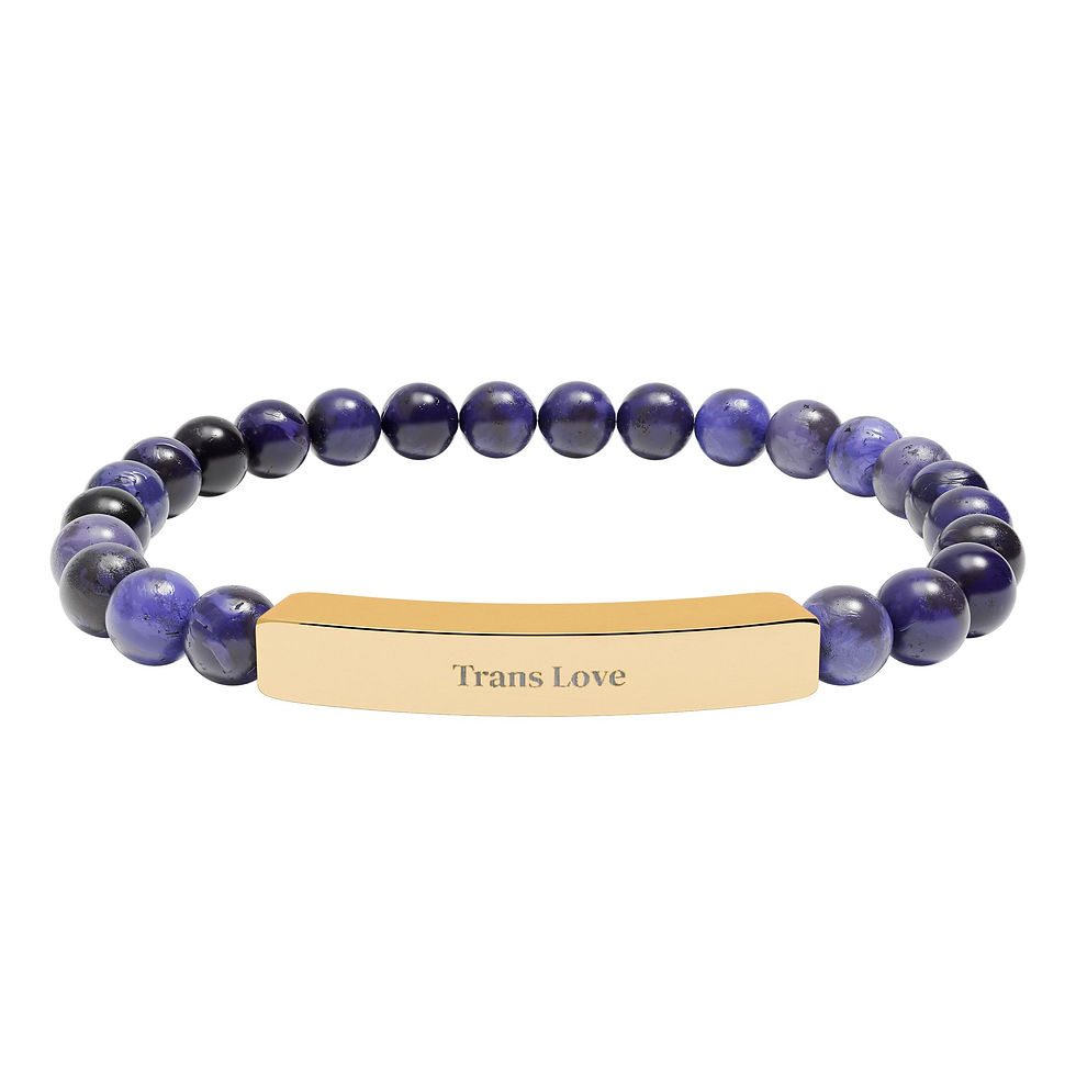 Thumbnail: Elegant Engraved "Trans Love" Jewelry — Natural Stone Stretch Beaded Bracelet
