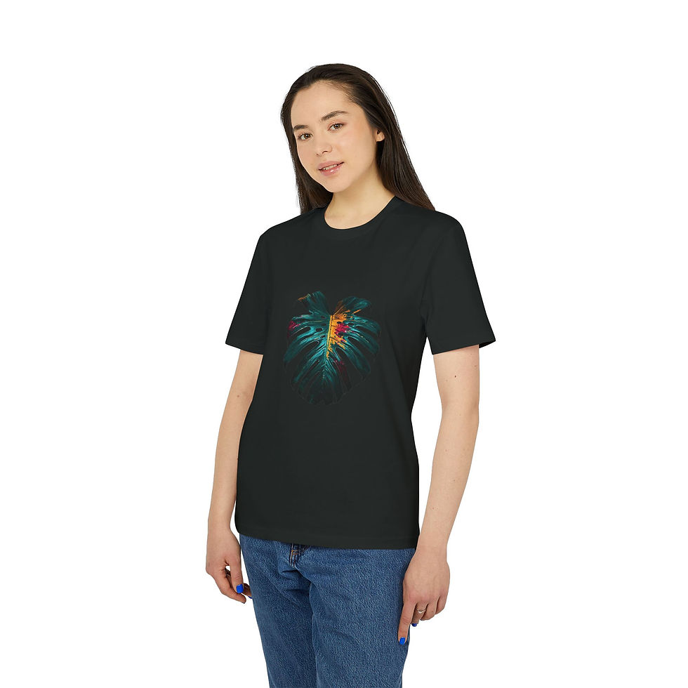 Thumbnail: Organic T-Shirt — Tropical Monstera Leaf Neon Art Tee
