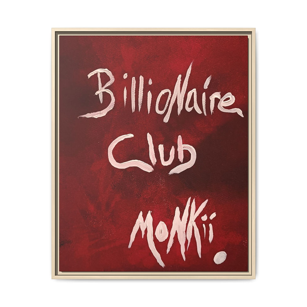 Thumbnail: 'Billionaire Club' Red Framed Canvas Art Print | Contemporary Art by MONKII